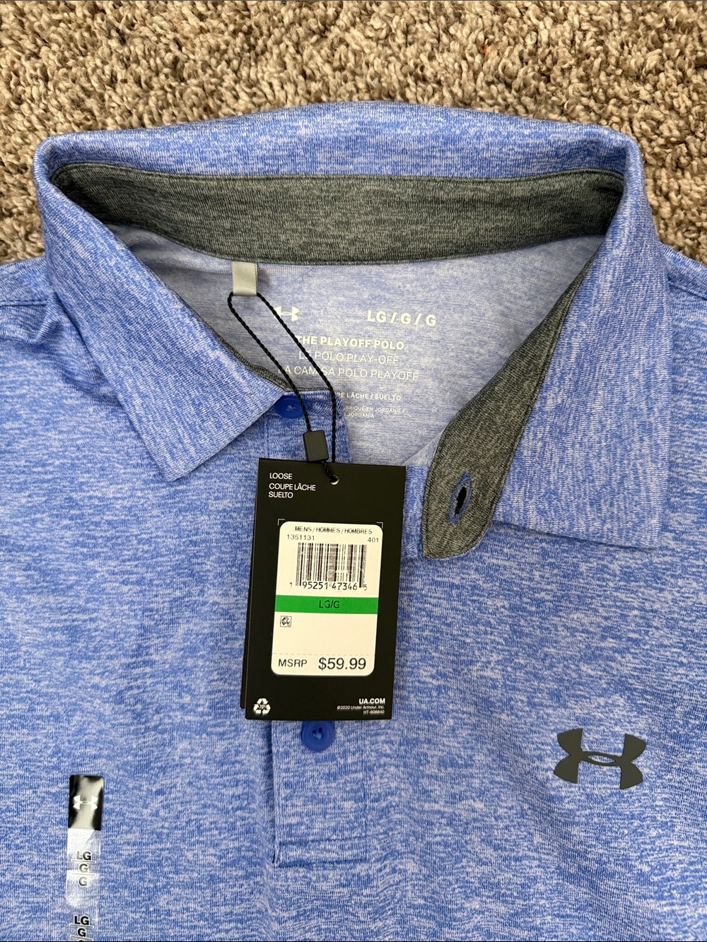 NWT Under Armour Men’s Heather Light Blue Performance Polo - Picture 3 of 4